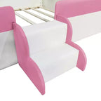 Letto Montessori a pavimento Bellemave in PU con recinzione e scalini, letto a pavimento Queen Size con doghe per bambini e bambine (rosa+bianco)