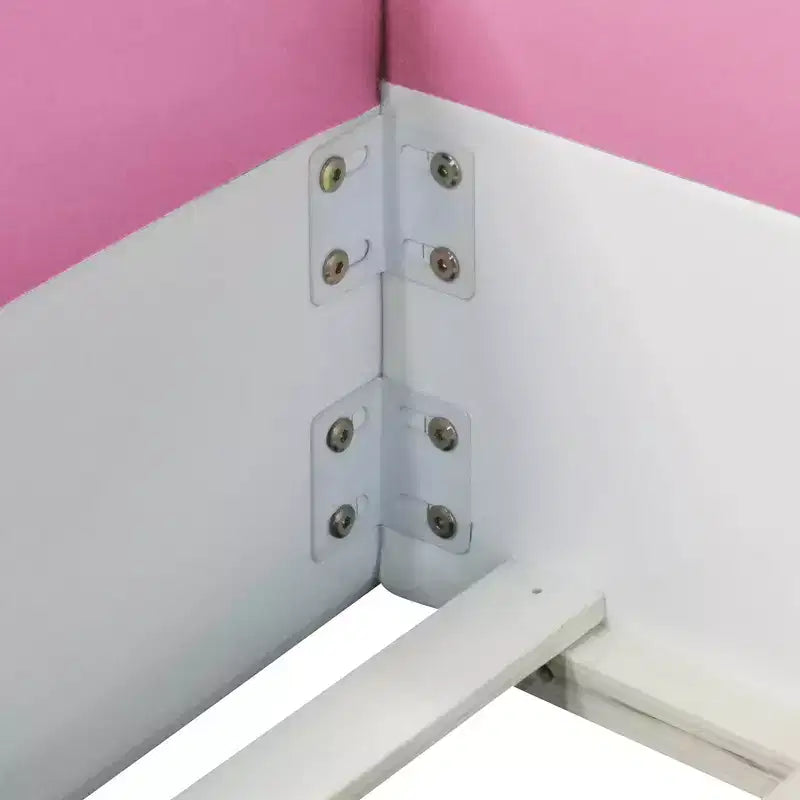 Letto Montessori a pavimento Bellemave in PU con recinzione e scalini, letto a pavimento Queen Size con doghe per bambini e bambine (rosa+bianco)