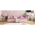 Letto Montessori a pavimento Bellemave in PU con recinzione e scalini, letto a pavimento Queen Size con doghe per bambini e bambine (rosa+bianco)