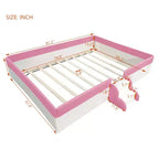 Letto Montessori a pavimento Bellemave in PU con recinzione e scalini, letto a pavimento Queen Size con doghe per bambini e bambine (rosa+bianco)