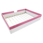 Letto Montessori a pavimento Bellemave in PU con recinzione e scalini, letto a pavimento Queen Size con doghe per bambini e bambine (rosa+bianco)