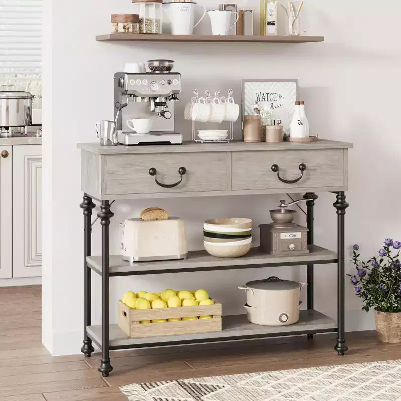 COZONY Tavolo Consolle con 2 Cassetti e Ripiani Contenitori, Tavolino da Ingresso Piccolo per Corridoio, Soggiorno, Dietro il Divano