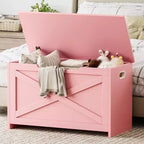 Panca contenitore in legno da 30 pollici, panca portascarpe da ingresso con coperchio ribaltabile e cerniera di sicurezza, grande baule portagiochi, pouf contenitore per ingresso, camera da letto, soggiorno