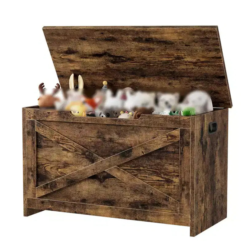 Panca contenitore in legno da 30 pollici, panca portascarpe da ingresso con coperchio ribaltabile e cerniera di sicurezza, grande baule portagiochi, pouf contenitore per ingresso, camera da letto, soggiorno