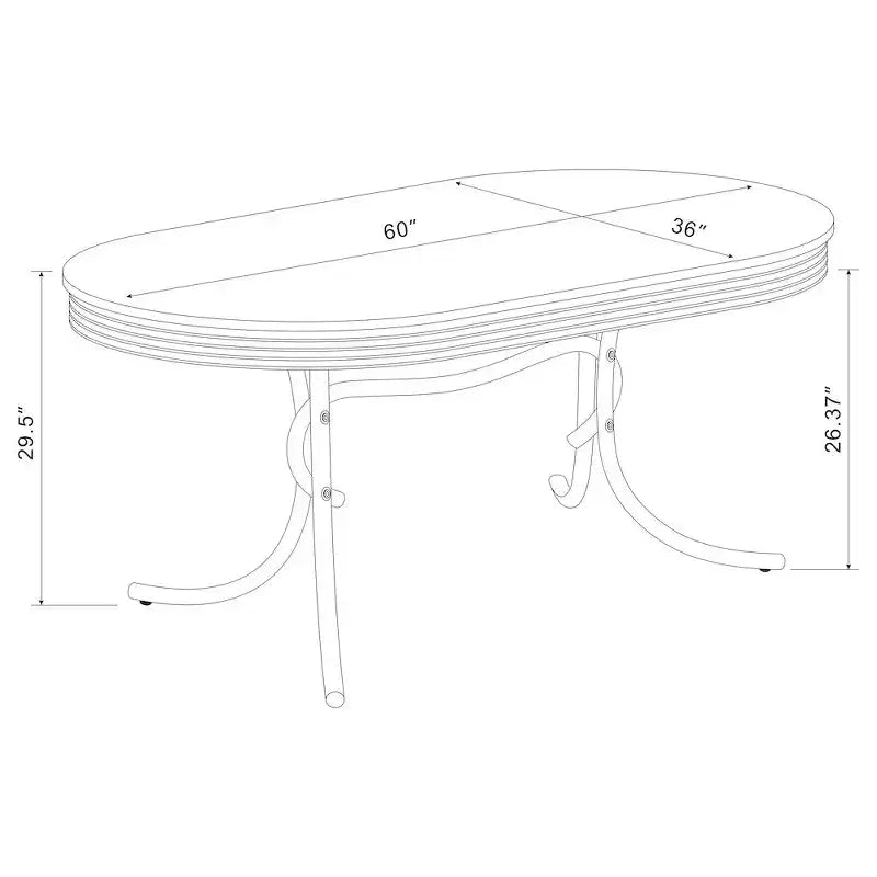 Coaster, Tavolo da pranzo ovale retrò con piano in legno da 60 pollici, bianco e cromato