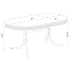 Coaster, Tavolo da pranzo ovale retrò con piano in legno da 60 pollici, bianco e cromato