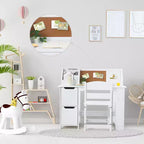COZONY Scrivania per bambini con sedia, Tavolo da studio per studenti con libreria, bacheca e armadietti, Scrivania da studio per bambini e bambine