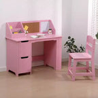 COZONY Scrivania per bambini con sedia, Tavolo da studio per studenti con libreria, bacheca e armadietti, Scrivania da studio per bambini e bambine
