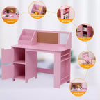 COZONY Scrivania per bambini con sedia, Tavolo da studio per studenti con libreria, bacheca e armadietti, Scrivania da studio per bambini e bambine