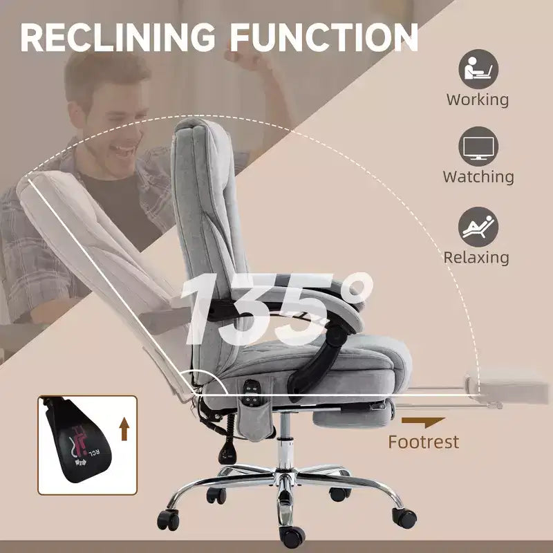 Sedia da ufficio Okak Massage con 6 punti di vibrazione, sedia da scrivania riscaldata con schienale reclinabile e altezza regolabile, sedia girevole per studio, ufficio