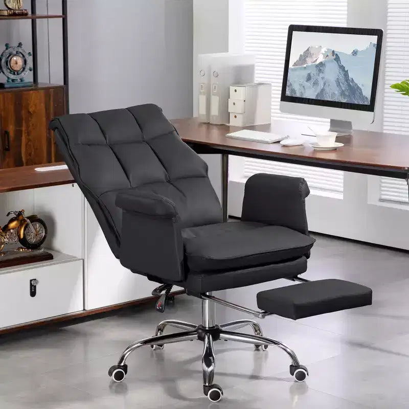 Sedia da Ufficio Direzionale Okak con Poggiapiedi Pieghevole, Sedia Girevole a 360° con Altezza Regolabile, Sedia a Gambe Incrociate per Studio, Ufficio