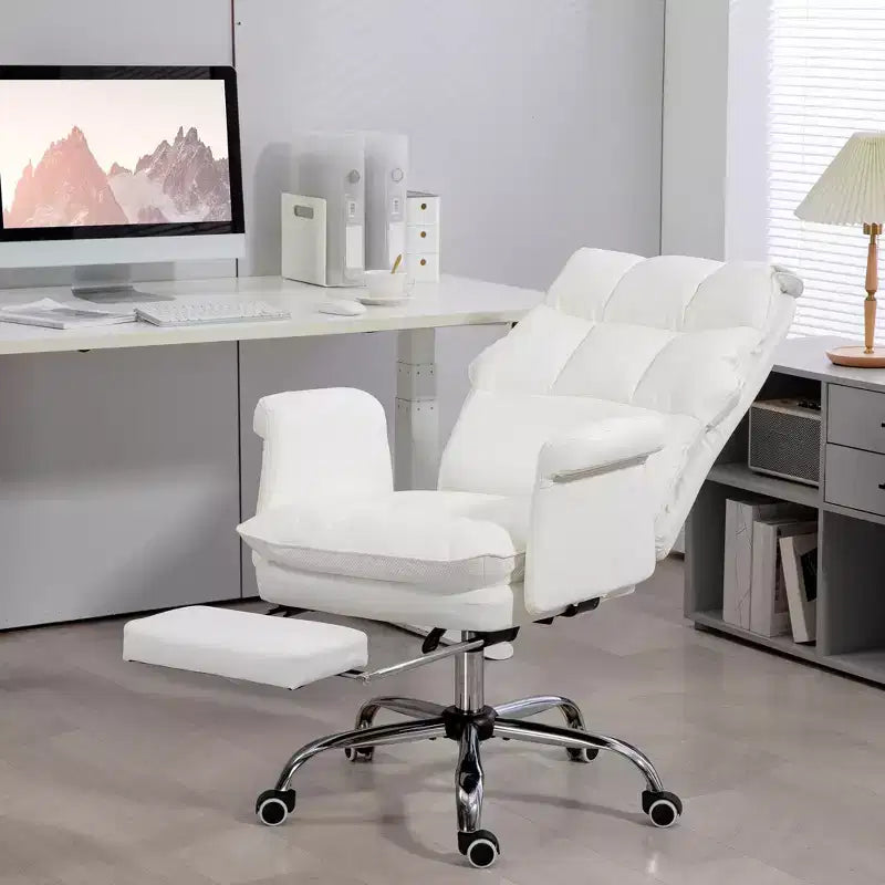 Sedia da Ufficio Direzionale Okak con Poggiapiedi Pieghevole, Sedia Girevole a 360° con Altezza Regolabile, Sedia a Gambe Incrociate per Studio, Ufficio