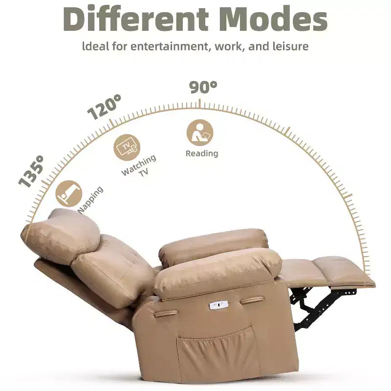 Poltrona Massaggiante Manuale per Soggiorno, Poltrona Massaggiante Girevole a 360 Gradi con Telecomando, Poltrona Relax in Pelle PU con Tasche Laterali