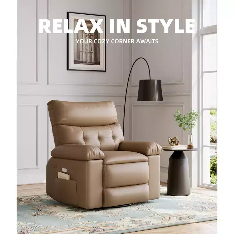 Poltrona Massaggiante Manuale per Soggiorno, Poltrona Massaggiante Girevole a 360 Gradi con Telecomando, Poltrona Relax in Pelle PU con Tasche Laterali