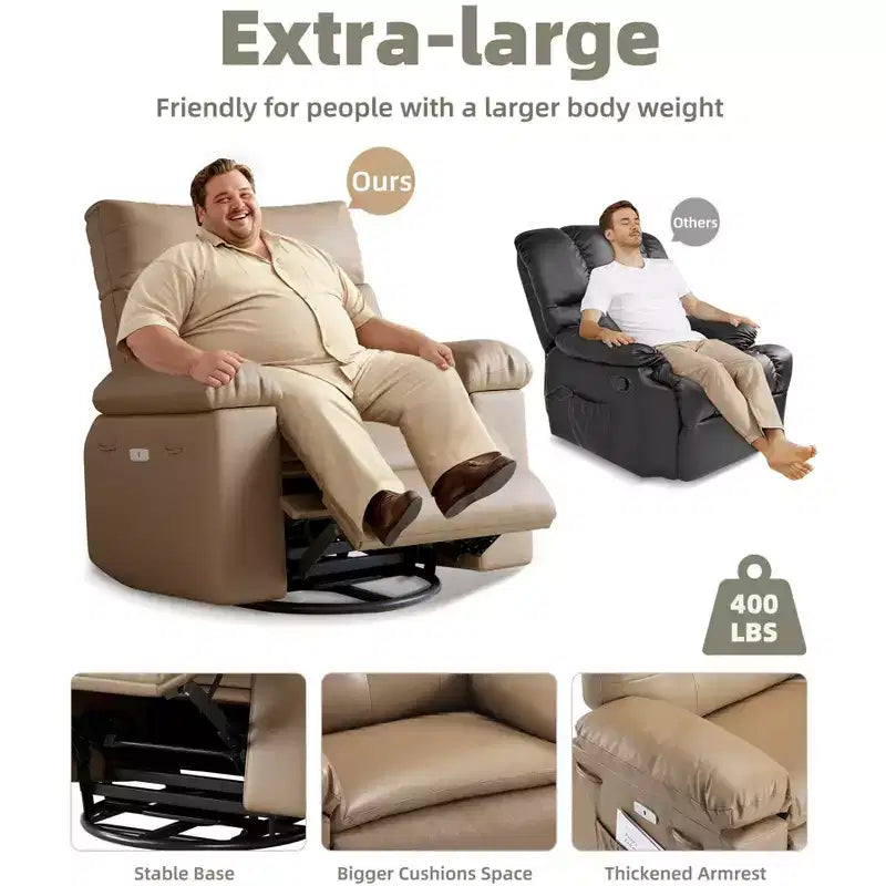 Poltrona Massaggiante Manuale per Soggiorno, Poltrona Massaggiante Girevole a 360 Gradi con Telecomando, Poltrona Relax in Pelle PU con Tasche Laterali