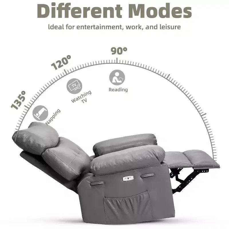 Poltrona Massaggiante Manuale per Soggiorno, Poltrona Massaggiante Girevole a 360 Gradi con Telecomando, Poltrona Relax in Pelle PU con Tasche Laterali