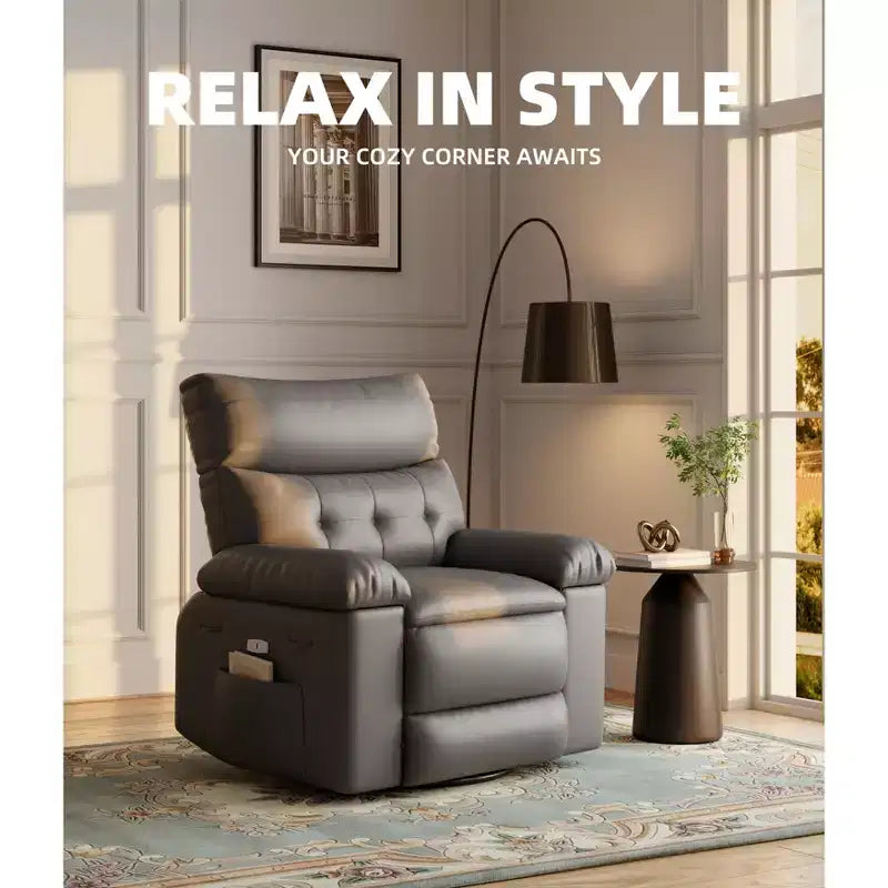 Poltrona Massaggiante Manuale per Soggiorno, Poltrona Massaggiante Girevole a 360 Gradi con Telecomando, Poltrona Relax in Pelle PU con Tasche Laterali