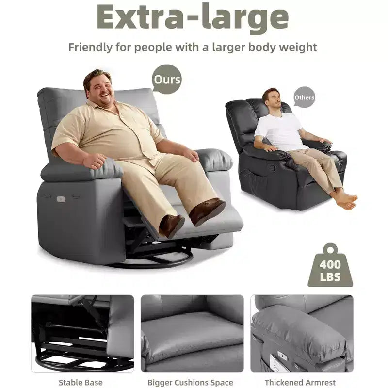 Poltrona Massaggiante Manuale per Soggiorno, Poltrona Massaggiante Girevole a 360 Gradi con Telecomando, Poltrona Relax in Pelle PU con Tasche Laterali