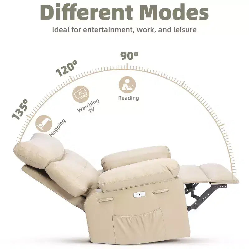 Poltrona Massaggiante Manuale per Soggiorno, Poltrona Massaggiante Girevole a 360 Gradi con Telecomando, Poltrona Relax in Pelle PU con Tasche Laterali