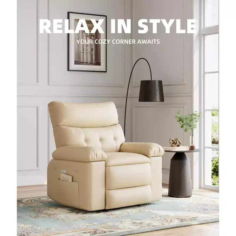 Poltrona Massaggiante Manuale per Soggiorno, Poltrona Massaggiante Girevole a 360 Gradi con Telecomando, Poltrona Relax in Pelle PU con Tasche Laterali