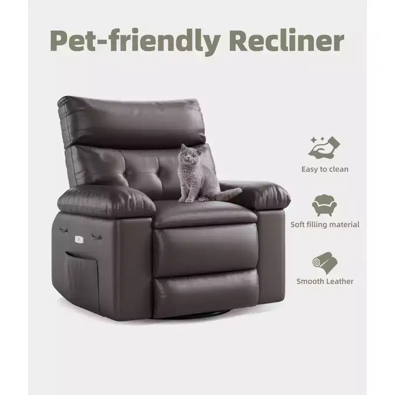 Living Room Manual Massage Chair, 360-Degree Rotating Massage Chair with Remote Control, PU Leather Leisure Chair with Side Pockets