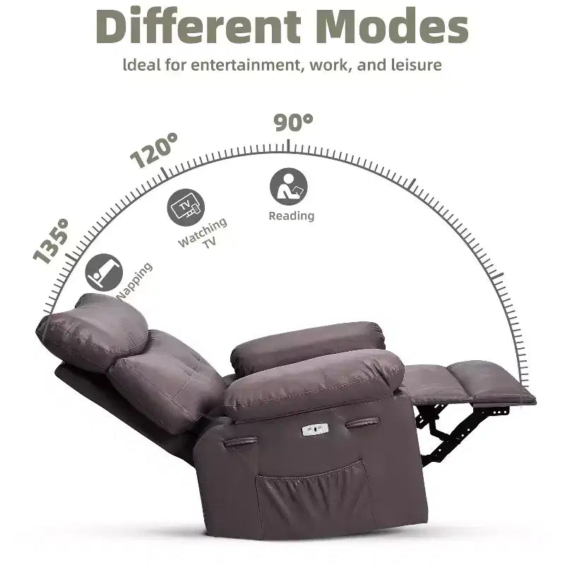 Poltrona Massaggiante Manuale per Soggiorno, Poltrona Massaggiante Girevole a 360 Gradi con Telecomando, Poltrona Relax in Pelle PU con Tasche Laterali