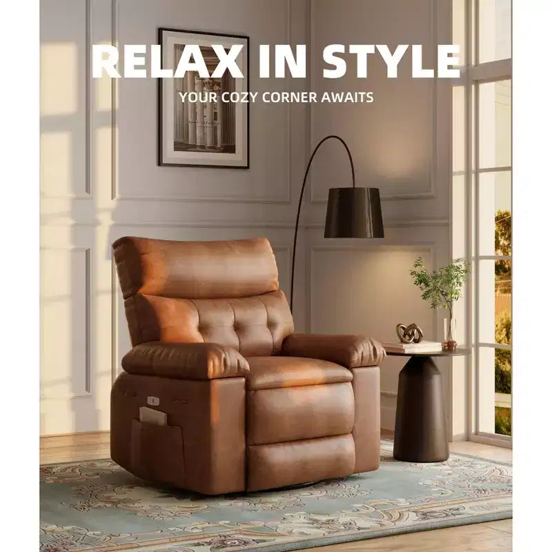 Poltrona Massaggiante Manuale per Soggiorno, Poltrona Massaggiante Girevole a 360 Gradi con Telecomando, Poltrona Relax in Pelle PU con Tasche Laterali