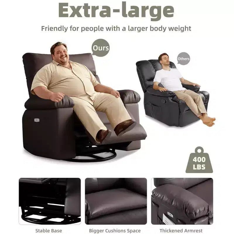 Poltrona Massaggiante Manuale per Soggiorno, Poltrona Massaggiante Girevole a 360 Gradi con Telecomando, Poltrona Relax in Pelle PU con Tasche Laterali