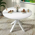 Zevemomo Round Dining Table,42Kitchen Dining Table for 4-6,Small Round Kitchen Table with Metal Cross Legs,for Kitchen,Apartment, Living Room, White