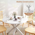 Zevemomo Tavolo da pranzo rotondo, tavolo da cucina da 42" per 4-6 persone, piccolo tavolo da cucina rotondo con gambe incrociate in metallo, per cucina, appartamento, soggiorno, bianco