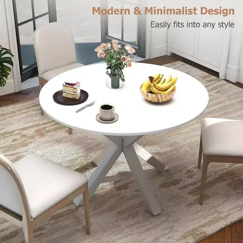 Zevemomo Tavolo da pranzo rotondo, tavolo da cucina da 42" per 4-6 persone, piccolo tavolo da cucina rotondo con gambe incrociate in metallo, per cucina, appartamento, soggiorno, bianco