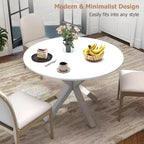 Zevemomo Tavolo da pranzo rotondo, tavolo da cucina da 42" per 4-6 persone, piccolo tavolo da cucina rotondo con gambe incrociate in metallo, per cucina, appartamento, soggiorno, bianco