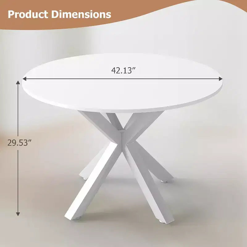 Zevemomo Tavolo da pranzo rotondo, tavolo da cucina da 42" per 4-6 persone, piccolo tavolo da cucina rotondo con gambe incrociate in metallo, per cucina, appartamento, soggiorno, bianco