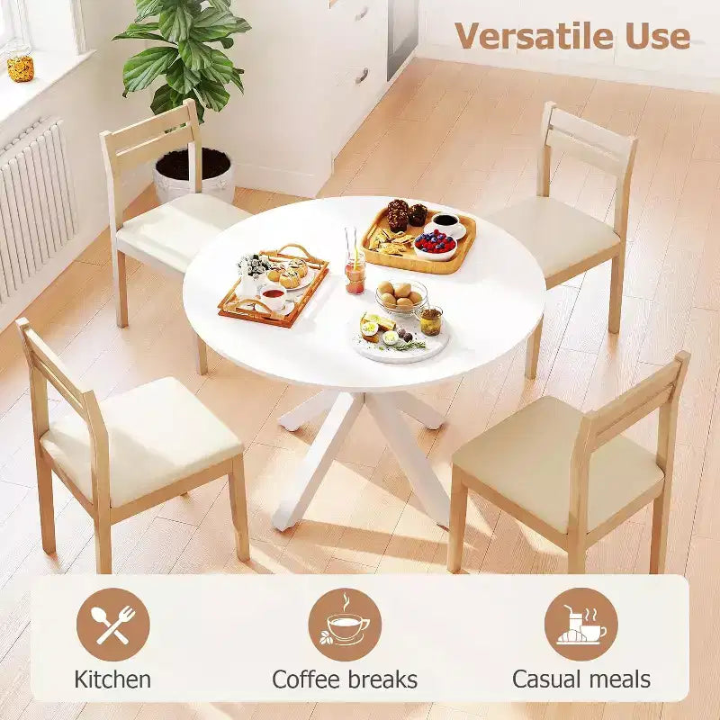 Zevemomo Tavolo da pranzo rotondo, tavolo da cucina da 42" per 4-6 persone, piccolo tavolo da cucina rotondo con gambe incrociate in metallo, per cucina, appartamento, soggiorno, bianco