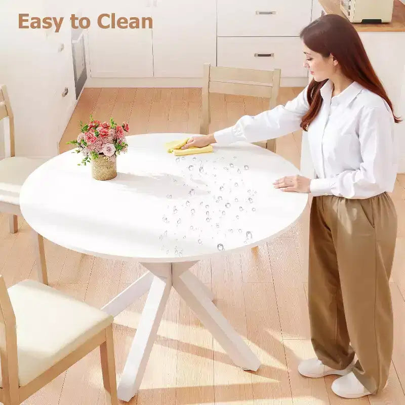 Zevemomo Tavolo da pranzo rotondo, tavolo da cucina da 42" per 4-6 persone, piccolo tavolo da cucina rotondo con gambe incrociate in metallo, per cucina, appartamento, soggiorno, bianco