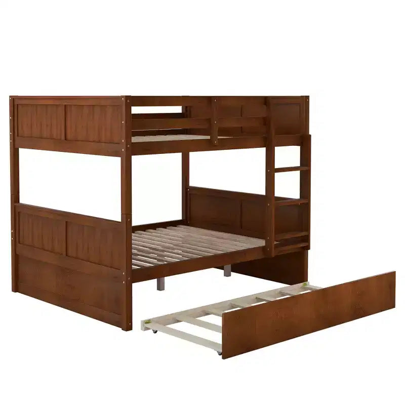 Letto a Castello con Letto Estraibile, Letto a Castello in Legno Completo con Letto Estraibile, Struttura del Letto a Castello in Legno Massello con Ringhiera e Scaletta
