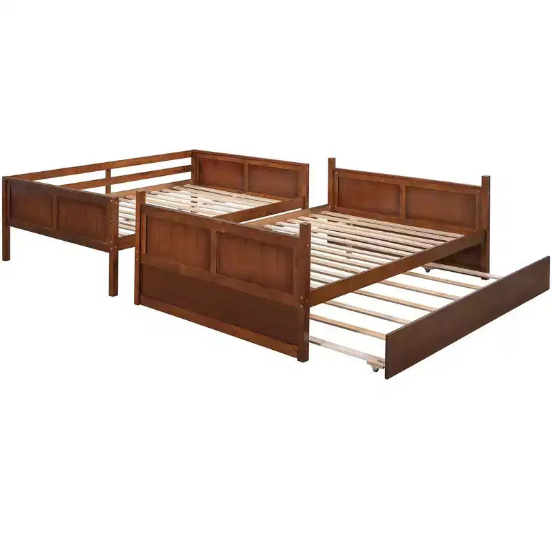 Letto a Castello con Letto Estraibile, Letto a Castello in Legno Completo con Letto Estraibile, Struttura del Letto a Castello in Legno Massello con Ringhiera e Scaletta