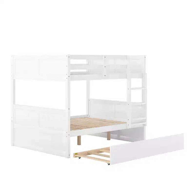 Letto a Castello con Letto Estraibile, Letto a Castello in Legno Completo con Letto Estraibile, Struttura del Letto a Castello in Legno Massello con Ringhiera e Scaletta