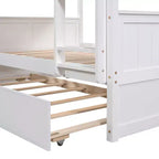Letto a Castello con Letto Estraibile, Letto a Castello in Legno Completo con Letto Estraibile, Struttura del Letto a Castello in Legno Massello con Ringhiera e Scaletta