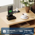 CuisinSmart Comodino moderno scanalato con stazione di ricarica USB, cassettiere a 2 cassetti, tavolini da salotto per soggiorno, camera da letto, ufficio