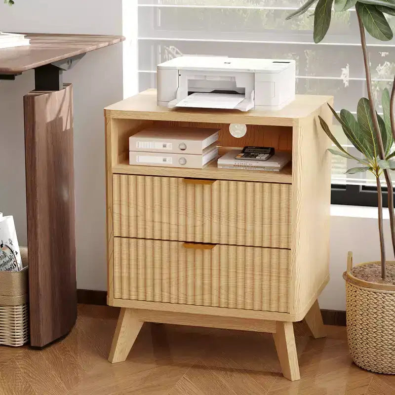 CuisinSmart Comodino moderno scanalato con stazione di ricarica USB, cassettiere a 2 cassetti, tavolini da salotto per soggiorno, camera da letto, ufficio