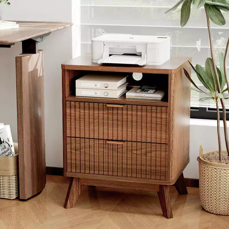 CuisinSmart Comodino moderno scanalato con stazione di ricarica USB, cassettiere a 2 cassetti, tavolini da salotto per soggiorno, camera da letto, ufficio
