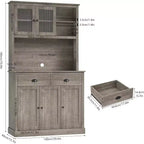 COZONY 71 Mobile Dispensa Alto con Ante e Cassetti, Credenza Rustica con Supporto per Microonde e Antiribaltamento