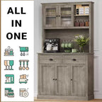 COZONY 71 Mobile Dispensa Alto con Ante e Cassetti, Credenza Rustica con Supporto per Microonde e Antiribaltamento