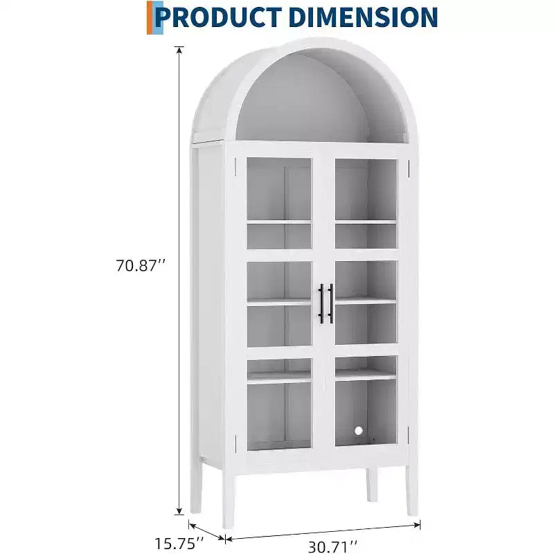 Cantinetta ad arco con luci a LED - Mobile credenza bianco indipendente con ante in vetro per cucina, sala da pranzo