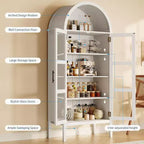 Cantinetta ad arco con luci a LED - Mobile credenza bianco indipendente con ante in vetro per cucina, sala da pranzo