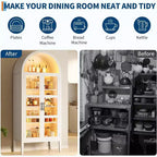 Cantinetta ad arco con luci a LED - Mobile credenza bianco indipendente con ante in vetro per cucina, sala da pranzo