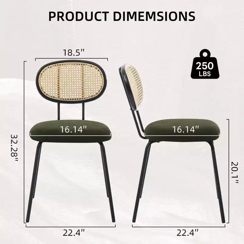 2 sedie da pranzo in rattan con gambe in metallo e schienale in rattan per sala da pranzo, cucina, soggiorno