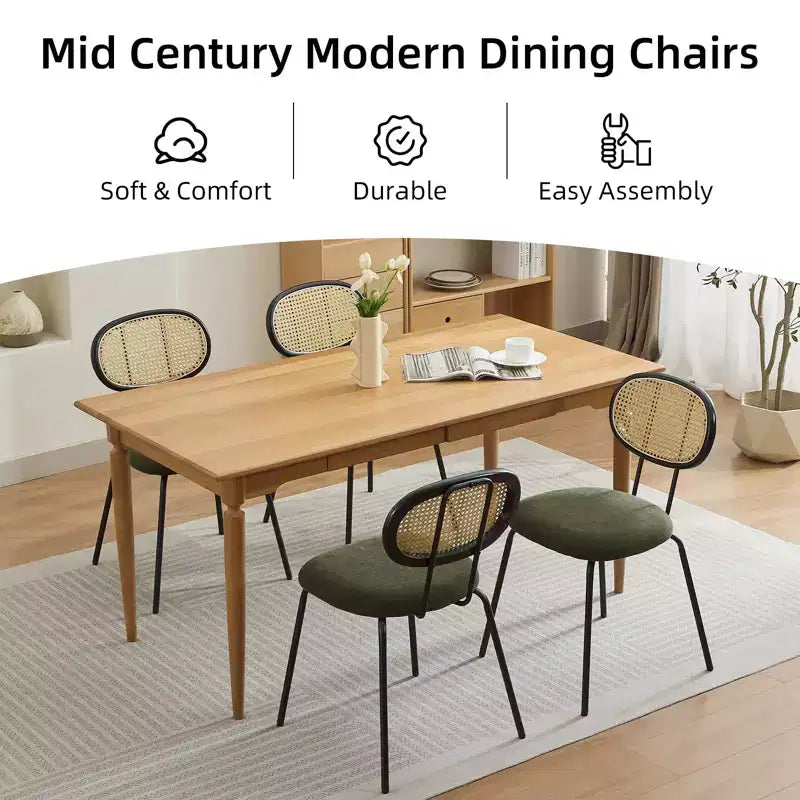 2 sedie da pranzo in rattan con gambe in metallo e schienale in rattan per sala da pranzo, cucina, soggiorno