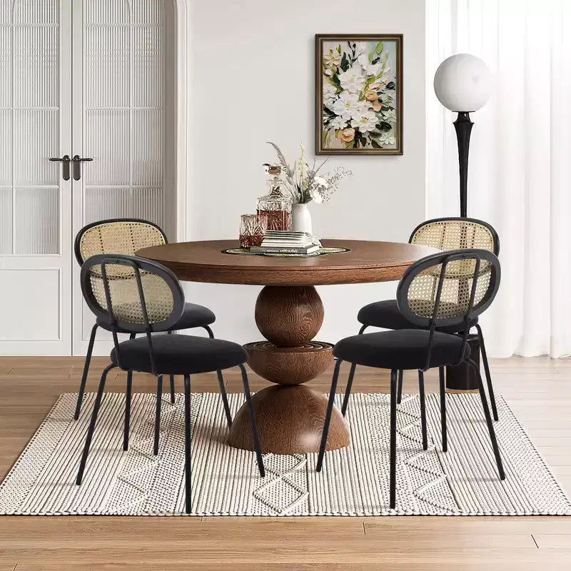 2 sedie da pranzo in rattan con gambe in metallo e schienale in rattan per sala da pranzo, cucina, soggiorno